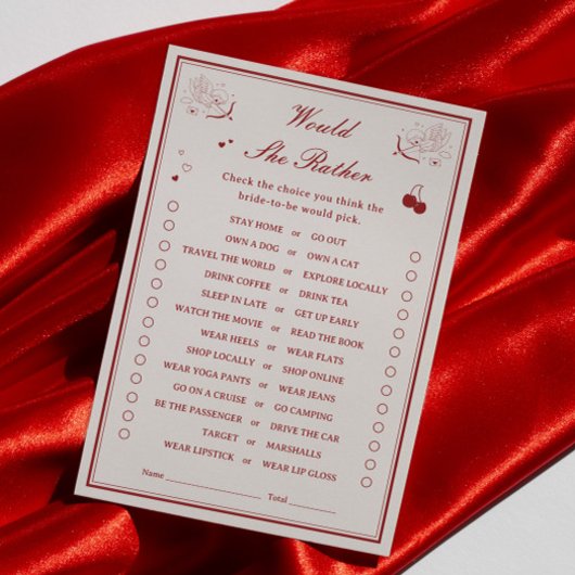 Valentine Bridal Shower Would She Rather Game Card Einladung