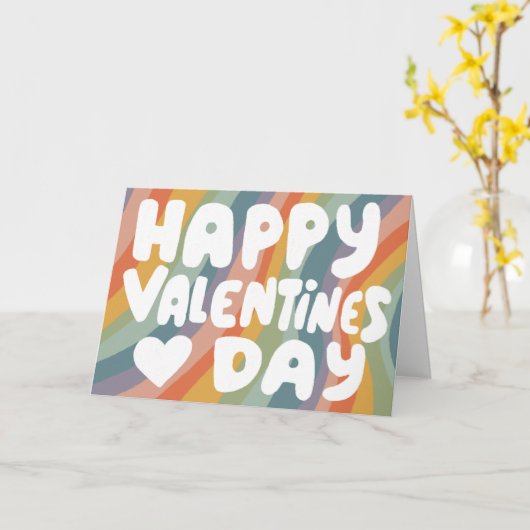 Valentine Bubble Letters Mated Rainbow Strips Karte (Gelbe Blume)