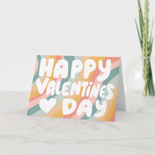 Valentine Bubble Letters Pastell Rainbow Stripes Karte (Vorderseite)