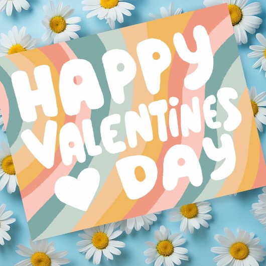 Valentine Bubble Letters Pastell Rainbow Stripes Postkarte