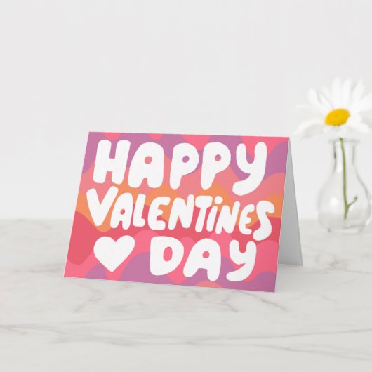 Valentine Bubble Letters Pink Curvy Retro Streifen Karte (Kleine Pflanze)