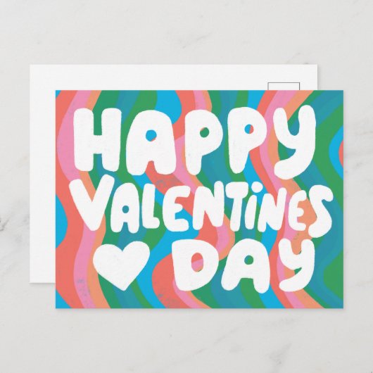 Valentine Bubble Letters Pink Curvy Retro Streifen Postkarte (Vorne/Hinten)