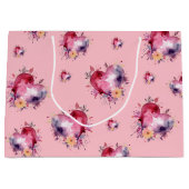 Valentine Bubblegum Splash of Hearts Pattern Große Geschenktüte (Vorderseite)