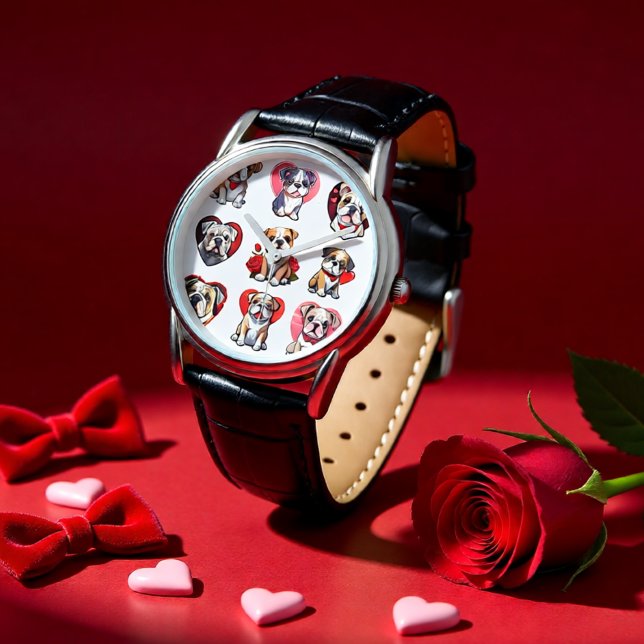Valentine Bulldog Armbanduhr (Bulldog Valentine Heart Art Dog Lover Watch)
