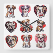 Valentine Bulldog Quadratische Wanduhr (Vorderseite)