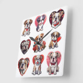 Valentine Bulldog Quadratische Wanduhr (Winkel)