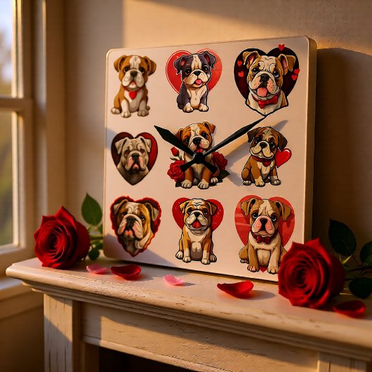 Valentine Bulldog Quadratische Wanduhr