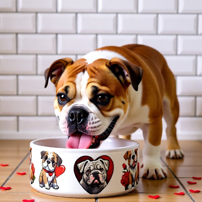 Valentine Bulldowling Napf (Bulldog Valentine Heart Art Personalized Pet Bowl)