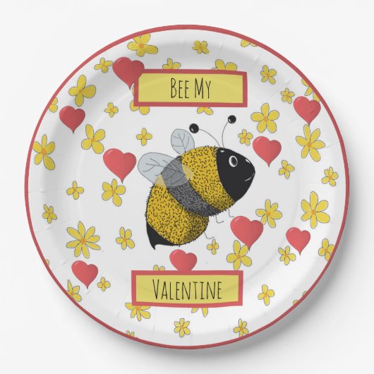Valentine Bumblebee | Bee My Valentine Pappteller (Vorderseite)