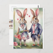 Valentine Bunnies in Blau Postkarte (Vorne/Hinten)
