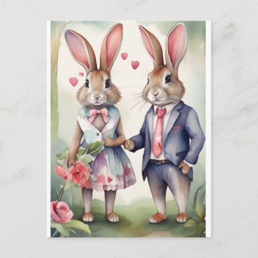 Valentine Bunnies in Blau Postkarte (Vorderseite)