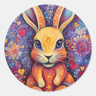 Valentine Bunny Blume lila Runder Aufkleber