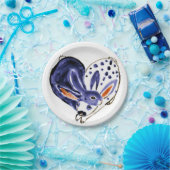 Valentine Bunny Rabbits Herz Blau & Weiß Moderne Pappteller (Party)
