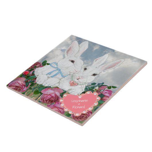 Valentine Bunny Rabbits Rosen Custom Romantic Fliese (Seite)
