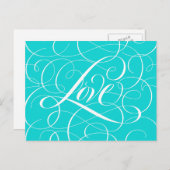 Valentine Calligrafy Liebe Herz Aquamarin Aqua Postkarte (Vorne/Hinten)