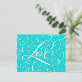 Valentine Calligrafy Liebe Herz Aquamarin Aqua Postkarte