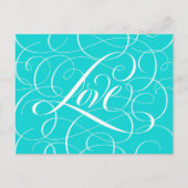 Valentine Calligrafy Liebe Herz Aquamarin Aqua Postkarte (Vorderseite)