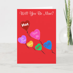 Valentine Candy Hearts Balloons be mine Feiertagskarte