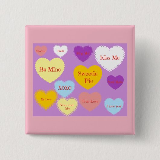 Valentine Candy Hearts Button (Vorderseite)
