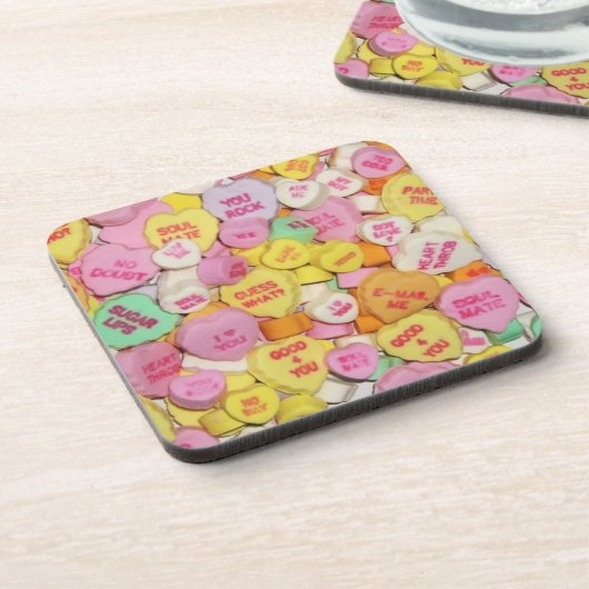 Valentine Candy Hearts Getränkeuntersetzer (Linke Seite)
