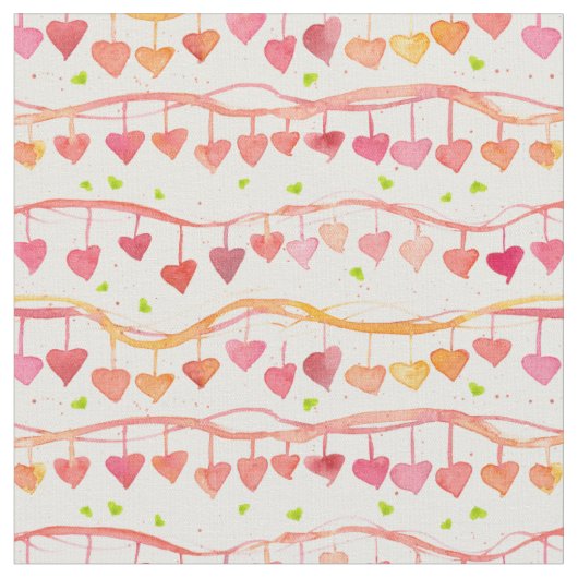 Valentine Candy Hearts Liebe Orange Wasserfarbe Stoff (Nahaufnahme)