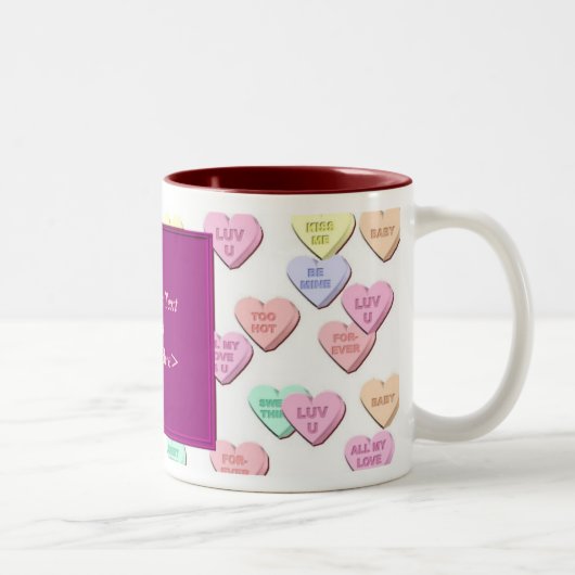 Valentine Candy Hearts Pattern Foto Tasse (Rechts)