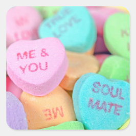 Valentine Candy Hearts Quadratischer Aufkleber