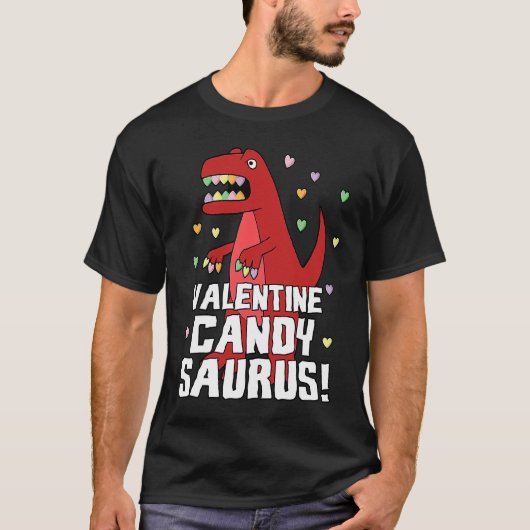 Valentine Candysaurus Red Dinosaur Rex Cute Heart T-Shirt (Vorderseite)