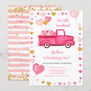Valentine Car Heart Pink Birthday Einladung