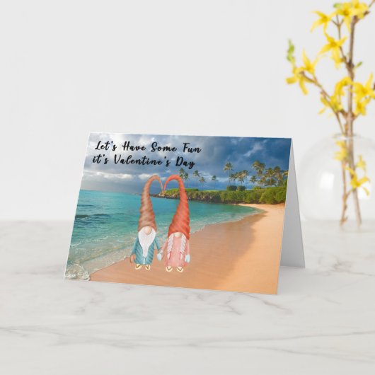 Valentine Card mit Gnomes am Strand Karte (Gelbe Blume)