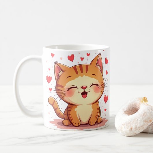 Valentine Cat Liebe Cat Valentine Kaffeetasse (Mit Donut)