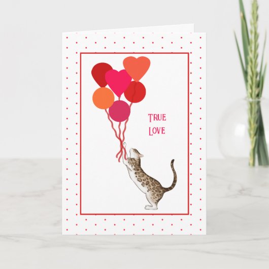 Valentine Cat mit Balloon Bouquet Holiday Card Karte (Vorderseite)