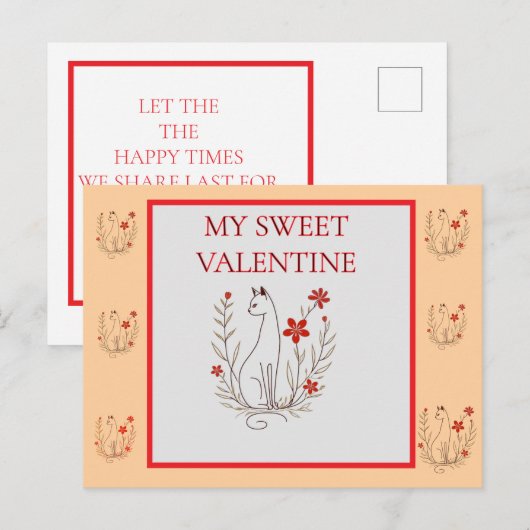 Valentine Cat Postkarte (Vorne/Hinten)