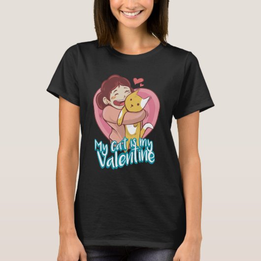 Valentine Cat Women Black  T-Shirt (Vorderseite)