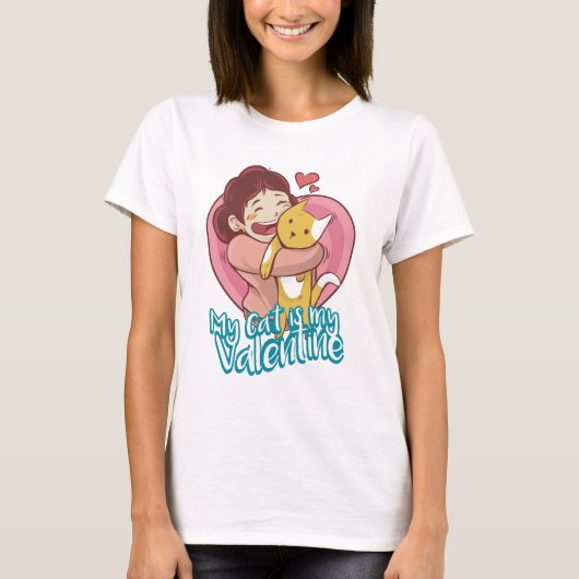Valentine Cat Women White T-Shirt (Vorderseite)