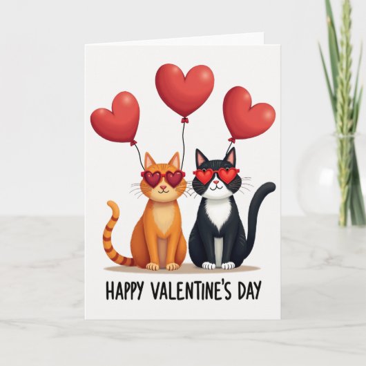 Valentine Cats Heart Glasses Card Karte (Vorderseite)