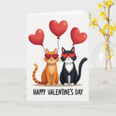 Valentine Cats Heart Glasses Card Karte (Gelbe Blume)