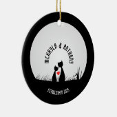 Valentine Cats Red Heart Moon Silhouette Couple Keramik Ornament (Rechts)