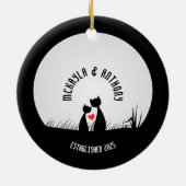 Valentine Cats Red Heart Moon Silhouette Couple Keramik Ornament (Hinten)