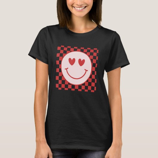 Valentine Checkered Muster Smile Face Meme T-Shirt (Vorderseite)