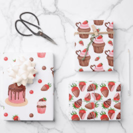 Valentine Chocolate & Strawberry Süßigkeiten Geschenkpapier Set