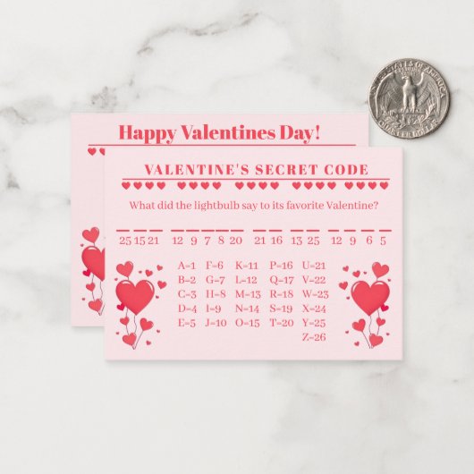 Valentine Classroom Game-Secret Code Mitteilungskarte (Vorderseite/Rückseite Beispiel)