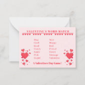 Valentine Classroom Game-Word Match Mitteilungskarte (Vorderseite)
