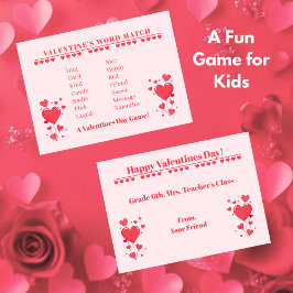 Valentine Classroom Game-Word Match Mitteilungskarte