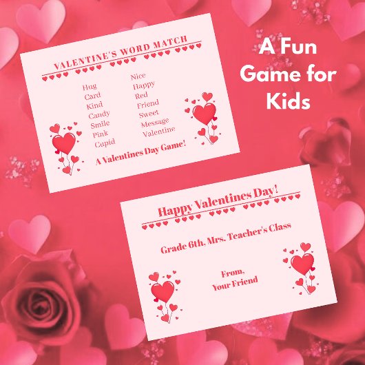 Valentine Classroom Game-Word Match Mitteilungskarte