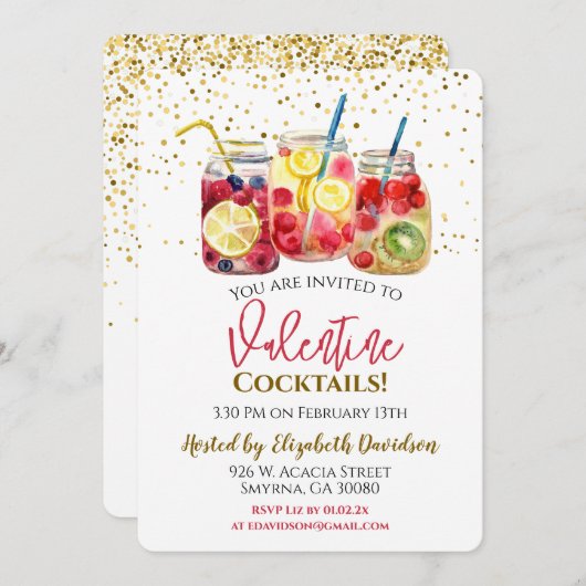 Valentine Cocktail Drinks Party Einladung (Vorne/Hinten)