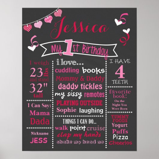 Valentine Confetti Birthday Chalkboard Poster (Vorne)