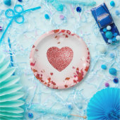 Valentine Confetti Red Glitzer Heart Paper Plate Pappteller (Party)