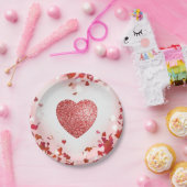 Valentine Confetti Red Glitzer Heart Paper Plate Pappteller (Party)