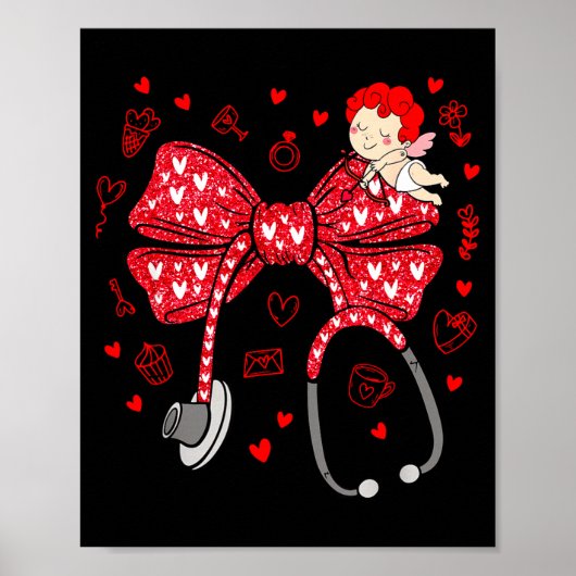 Valentine Coquette Bow Nurse Stethoscope Nursing D Poster (Vorne)
